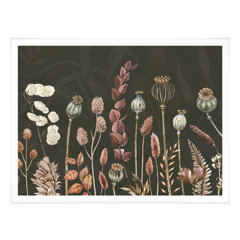 Poster Sir Edward - Torkade blommor Oliv 