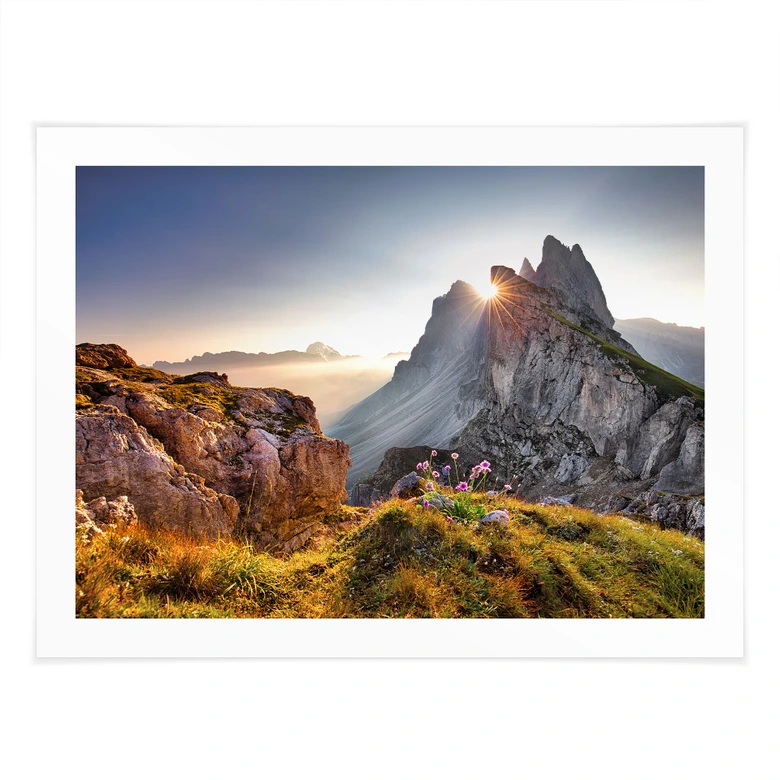 Poster Sonnenaufgang über den Bergen in Südtirol 