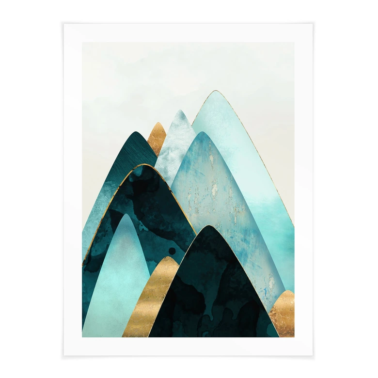 Poster Abstrakte Berge in Gold und Blau - SpaceFrog Designs 