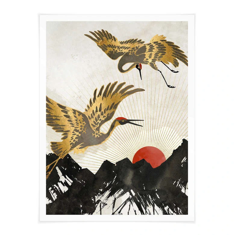 Poster SpaceFrog Designs - Gouden Kraanvogels - Japandi 