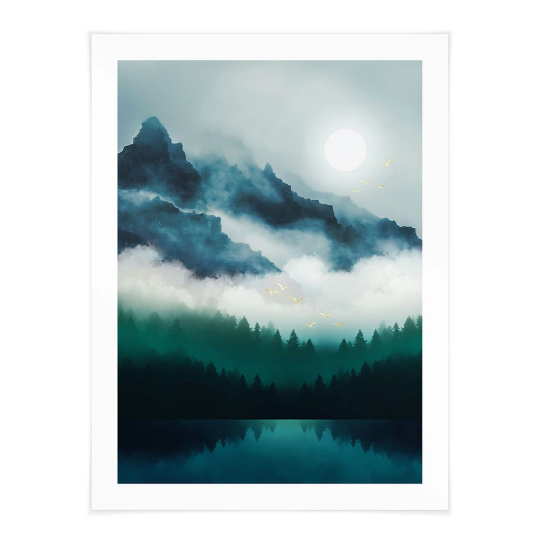 Poster Neblige Landschaft in der Nacht - SpaceFrog Designs 
