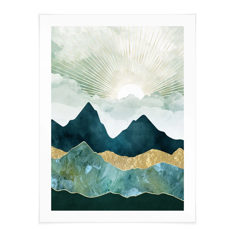 Poster Sonnige Landschaft in Blau und Gold - SpaceFrog Designs 