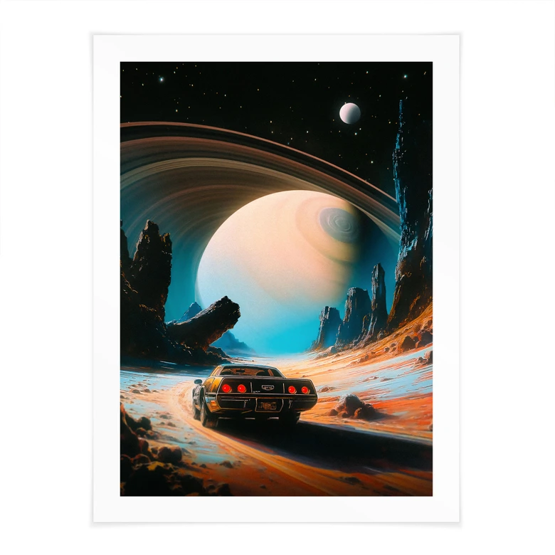 Poster Space - Retro racerbil i rymden - Taudalpoi 