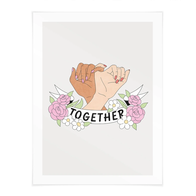 Poster Together Sisterhood Floral Hände 