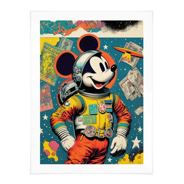 Poster Treechild - Mickey als Astronaut im Retro Stil 