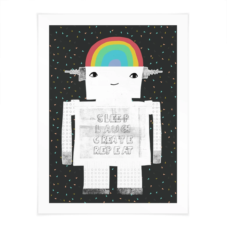 Poster für Kinder - Regenbogen-Roboter Sleep Laugh Create - Treechild 
