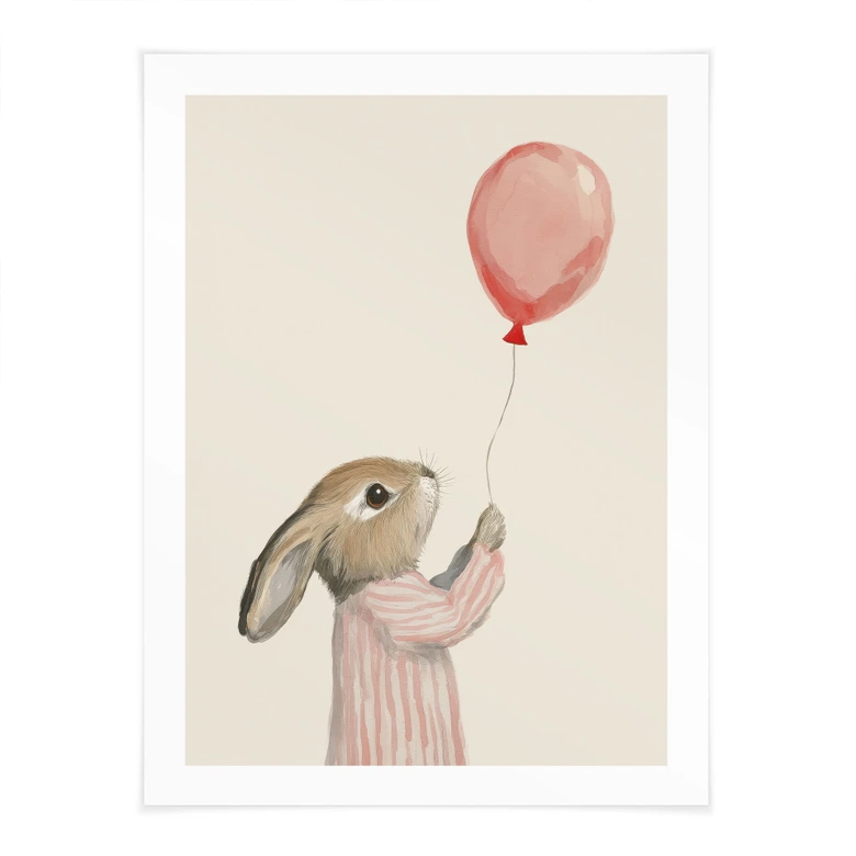 Poster Un lapin mignon avec un ballon - Treechild 