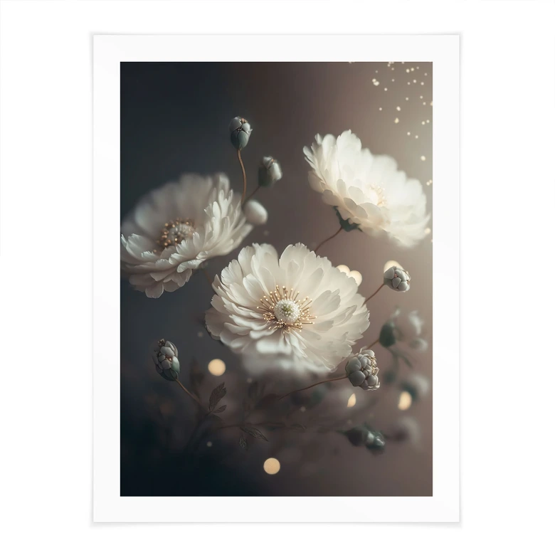 Blumen-Poster Weiße Blumen mit Goldstaub - Treechild 