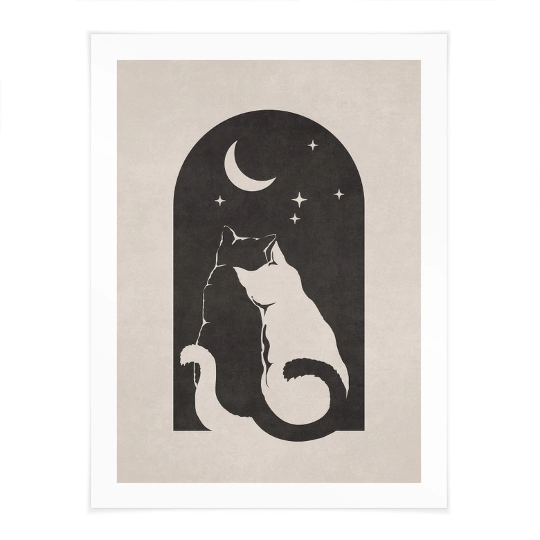 Animal Poster Two cats in the moonlight - Tunaboylu 
