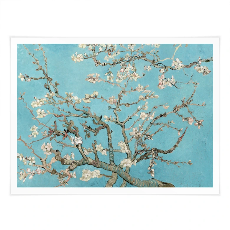 Poster van Gogh - Amandelbloesem zwart-wit 