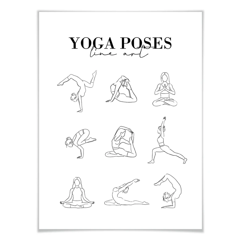 Plakat - Yoga Poses - Line Art 