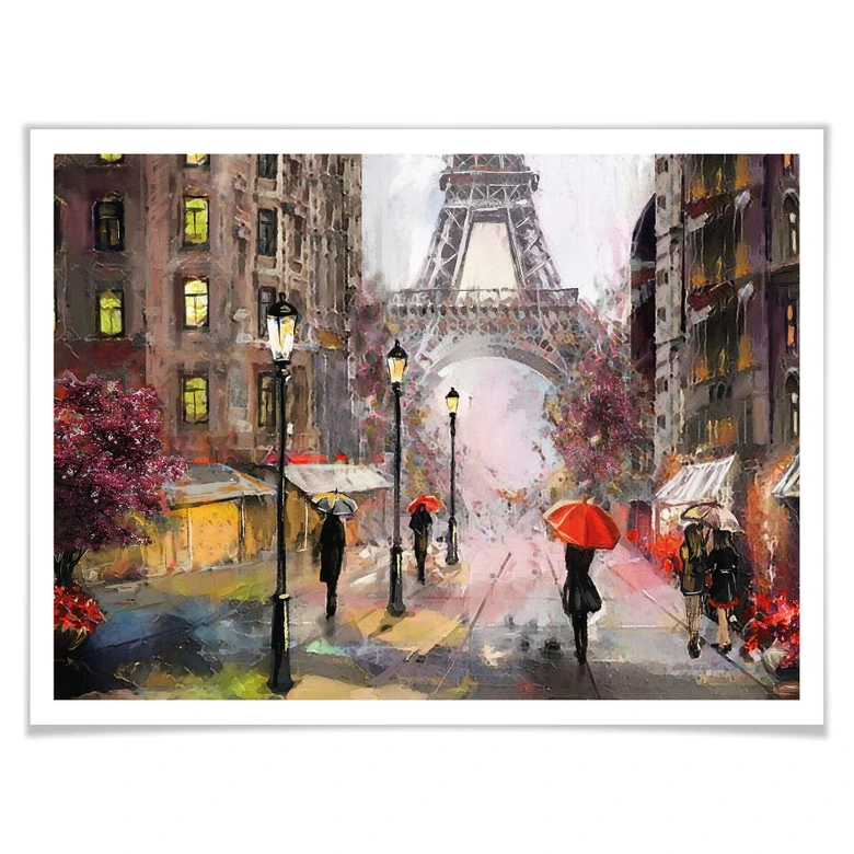 Poster Roter Schirm in Paris Aquarell 