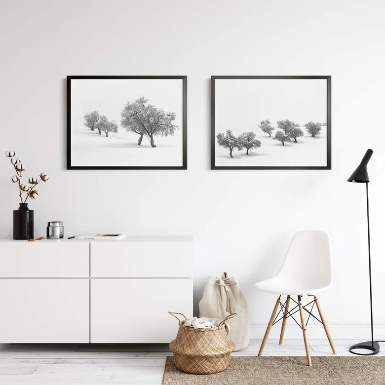 Poster Carrillo Lopez - Weiße Landschaft mit Bäumen 