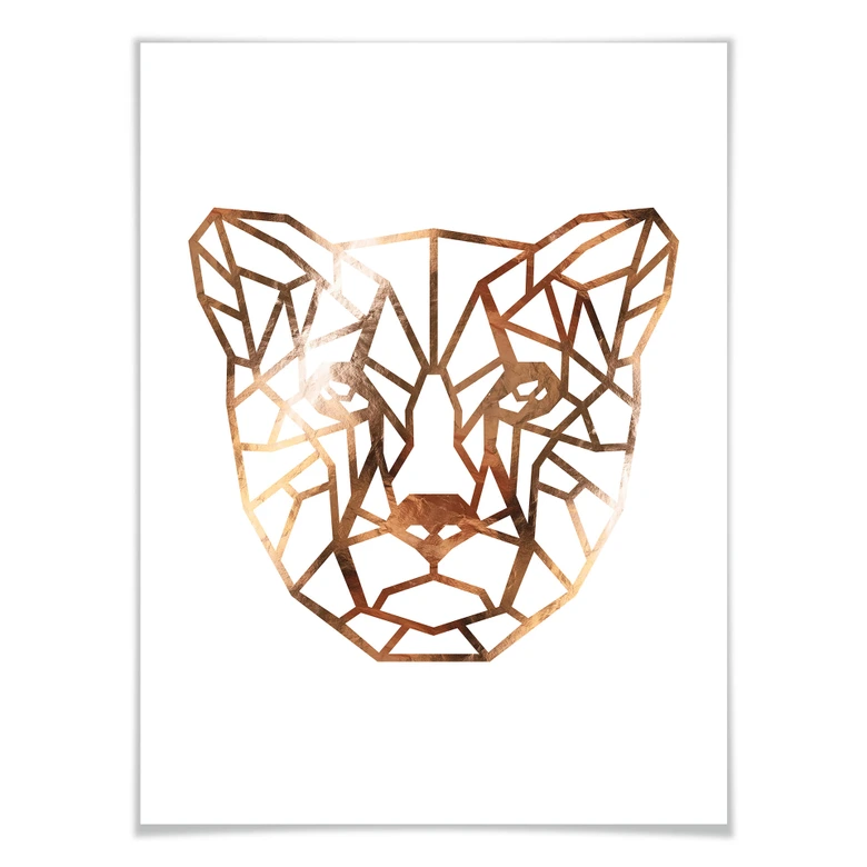 Poster - Origami Gepard - Kupfer-Optik 