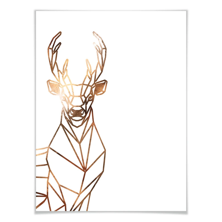 Poster Origami Hirsch - Kupferoptik 