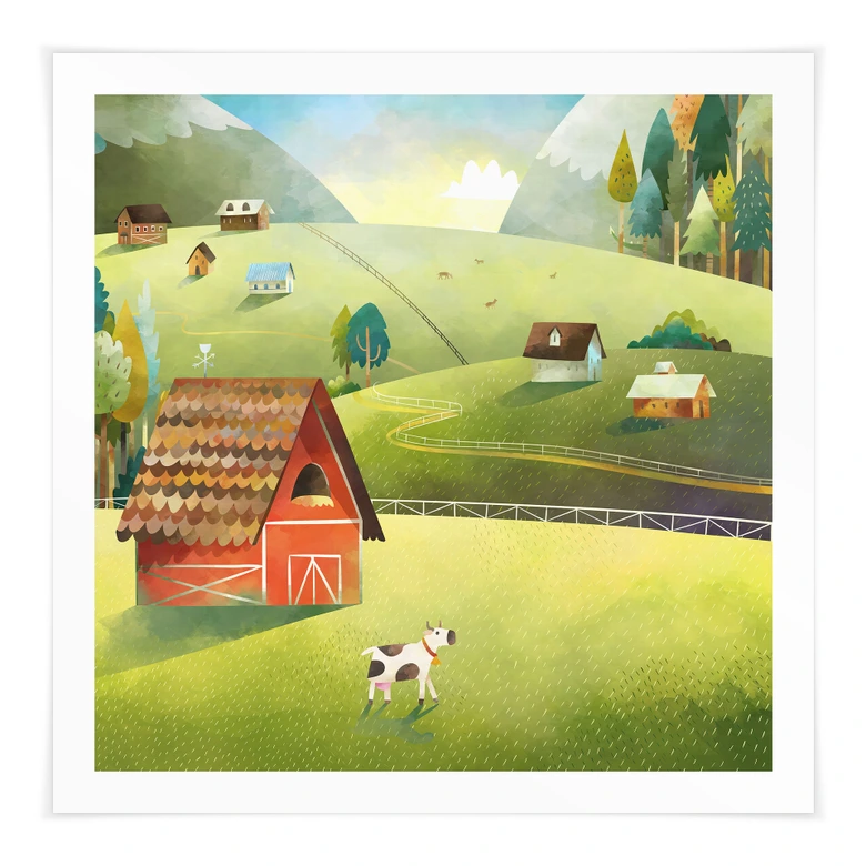 Poster Colorful farm in the mountains - DigitalArtsi 