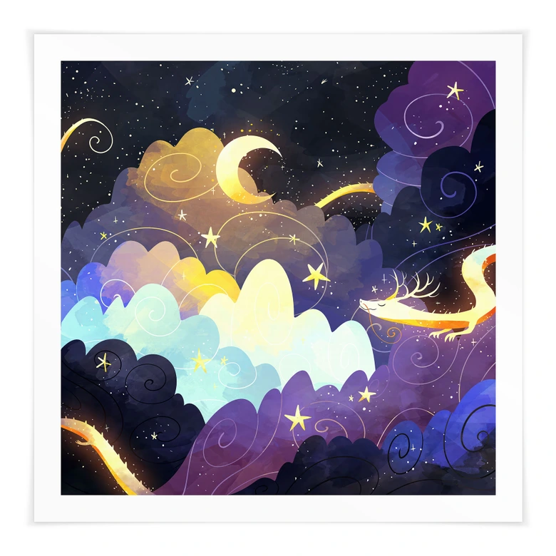 Poster Drachenflug durch Sternenwolken - DigitalArtsi 