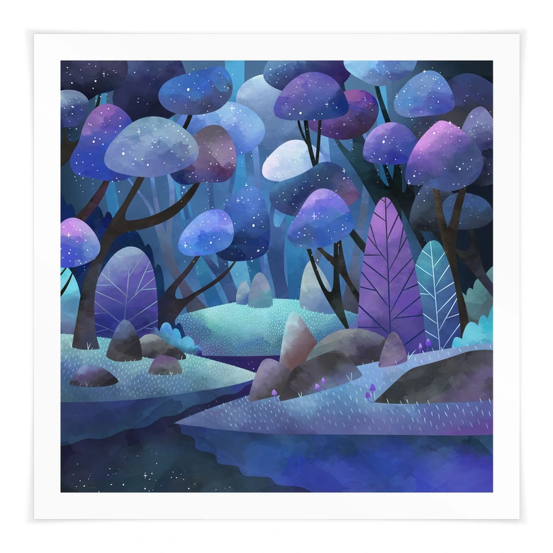 Poster Enchanted forest in midnight blue - DigitalArtsi 