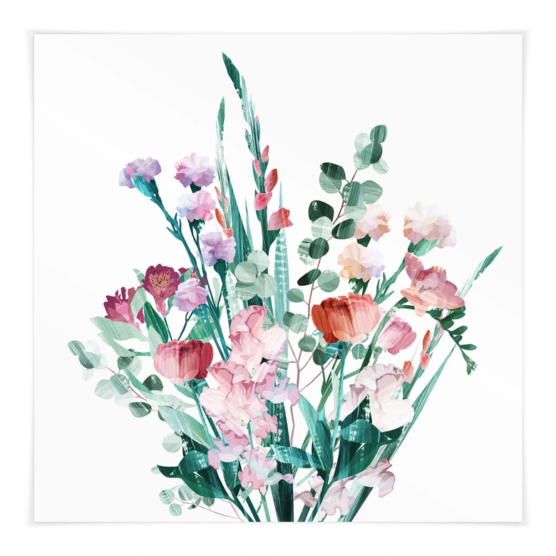 Plakat Wildflowers Bouquet in Spring - Goed Blauw - Square 