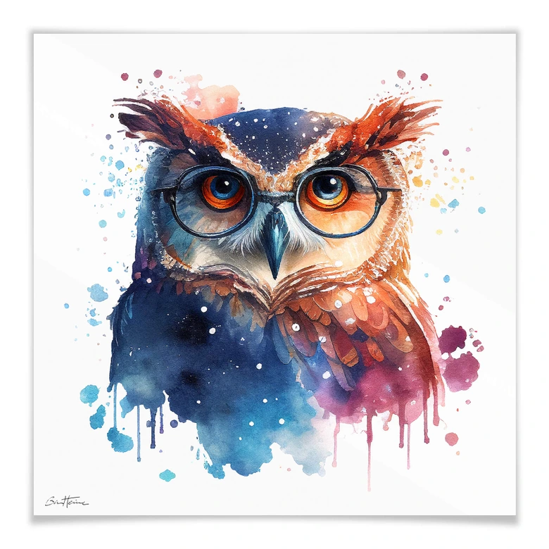 Poster Heine - Intelligente Eule mit Brille - Astro Cruise - Quadratisch 