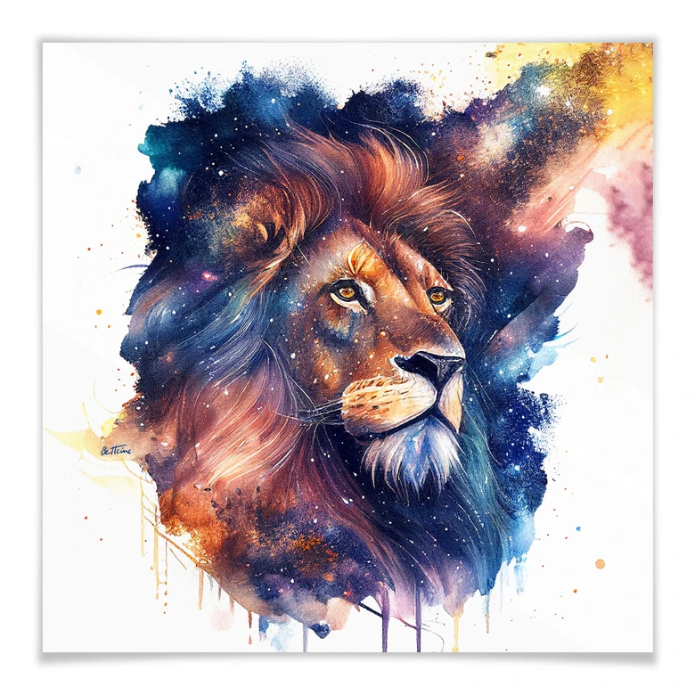 Poster Heine - Mächtiger Löwe im Sternenhimmel - Astro Cruise - Quadratisch 