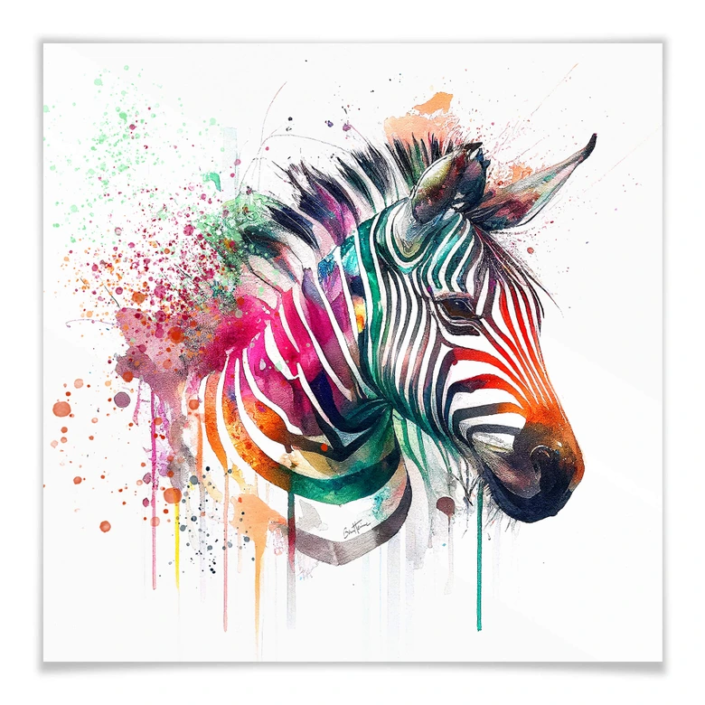 Poster Heine - Rainbow Zebra vierkant 