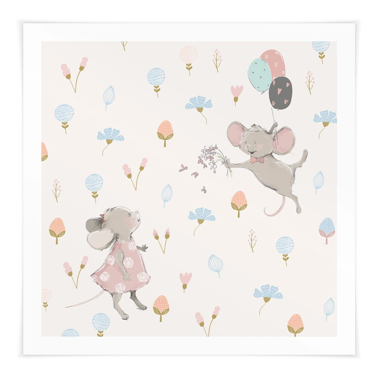 Poster Kleine Mäuse mit Luftballons - UN Designs 