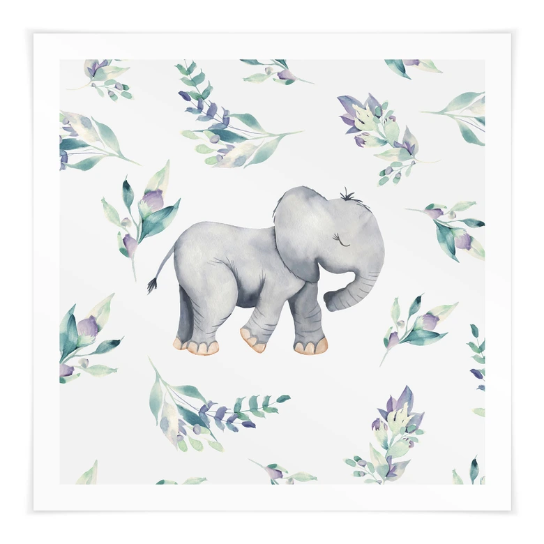 Plakat Sød babyelefant mellem boho-grene - UN Designs 