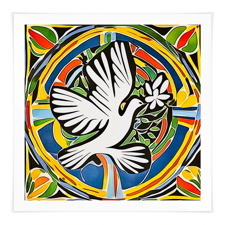 Poster Bunte Friedenstaube - Inspiriert von Matisse - Zamart - Quadratisch 