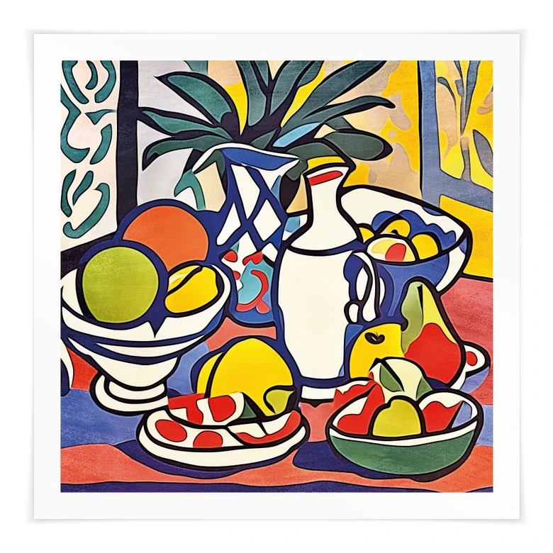 Poster Milch und Obst - Inspiriert von Matisse - Zamart - Quadratisch 