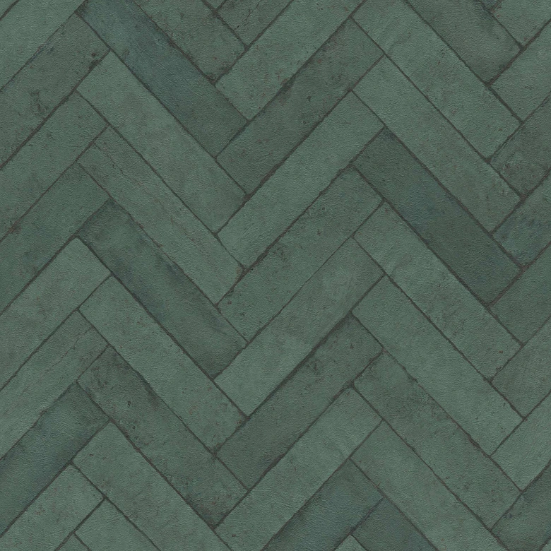 baksteen behang, steen effect behang Factory V groen 