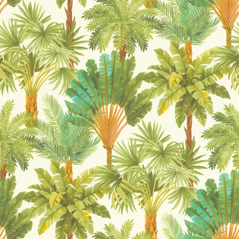 Papier peint intissé Rasch, papier peint à motifs Salsa vert fougère et marron 