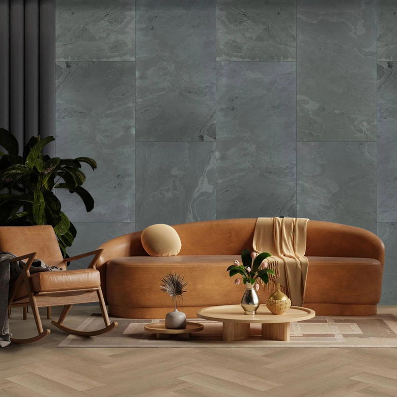 Echtstein - 3D Wandpaneel, Set aus 6 Natursteinplatten als luxuriöse Wandverkleidung - Schiefer Schwarz 