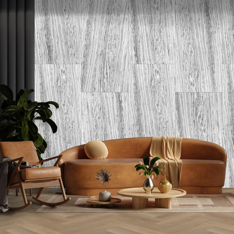 Echtstein - 3D Wandpaneel, Set aus 6 Natursteinplatten als luxuriöse Wandverkleidung - Polar Marmor 