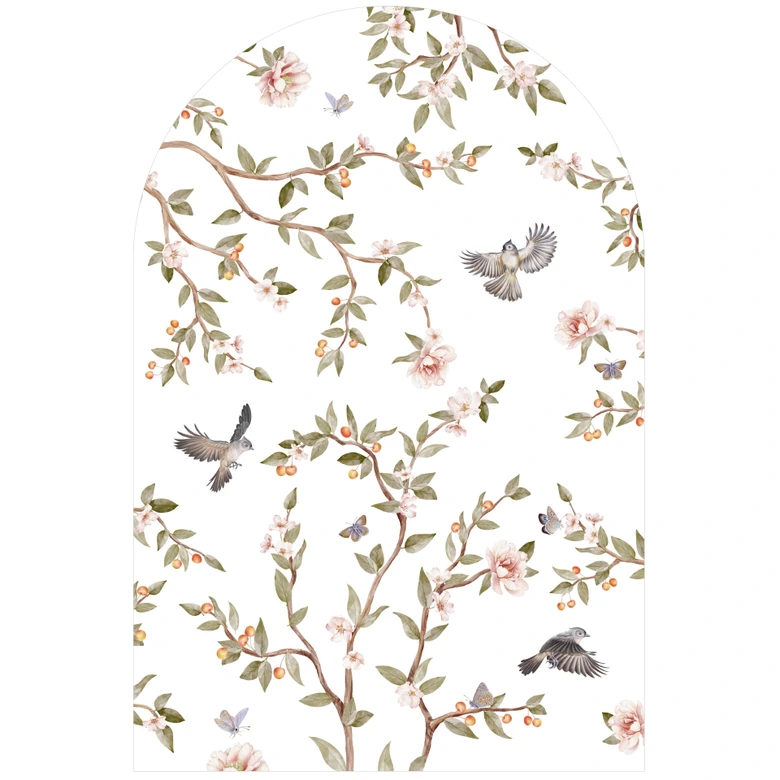 Wallsticker rundbue vægpanel rosenbusk med fugle - Kikki Belle - bred 