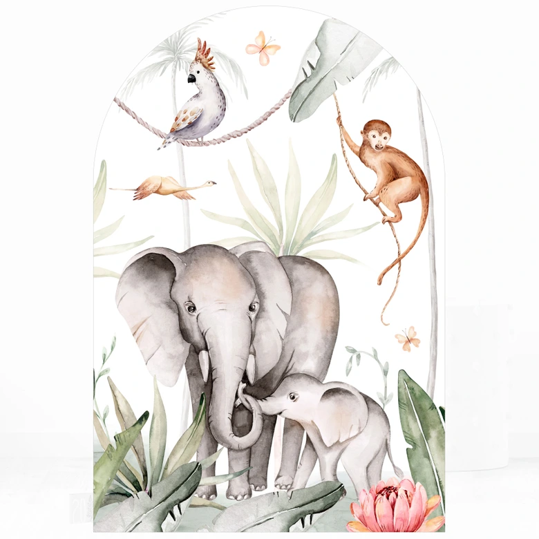 Wandtattoo Rundbogen Wandpaneel Afrikanische Tiere im Regenwald - Kvilis - breit 