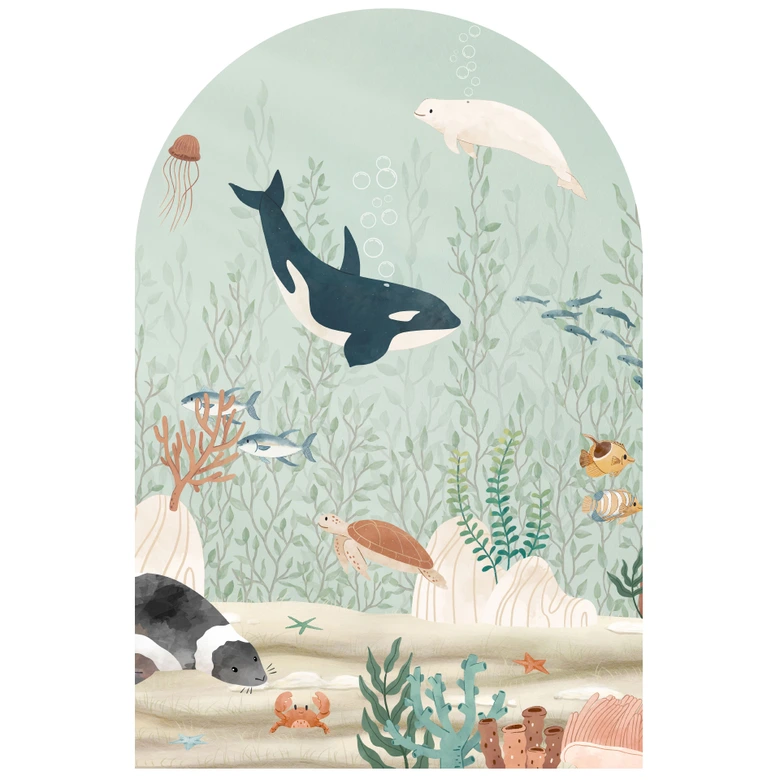 Sticker mural arrondi Panneau mural animaux marins au fond de l'océan - Oliver Robins - large 