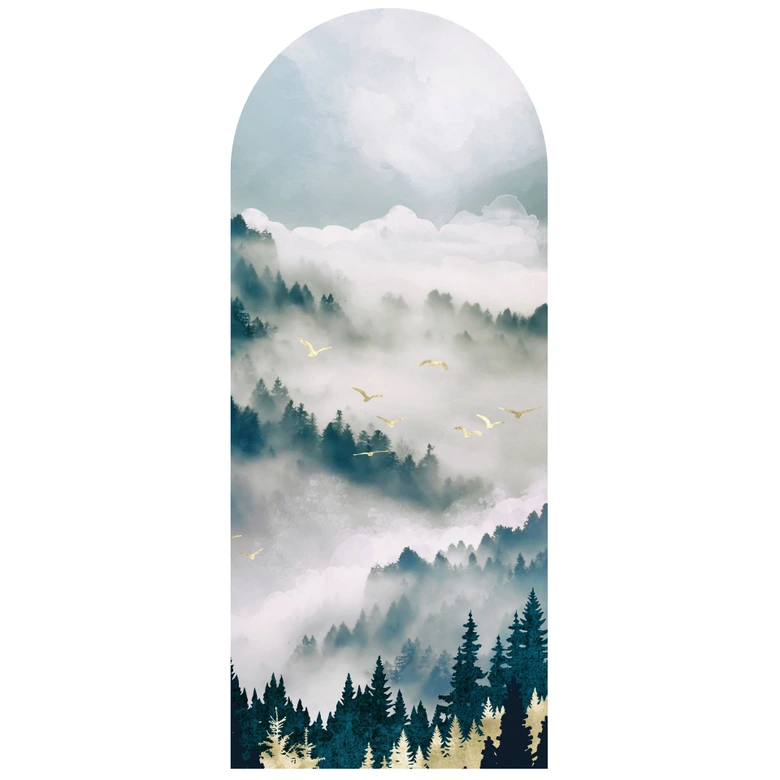 Muursticker rond boogpaneel Mysterieuze mist in het bos - SpaceFrog Designs - narrow 