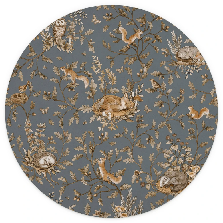 Kinderzimmer Fototapete Schlafende Waldtiere auf Zweigen - Kikki Belle - Rund - Selbstklebend/Vlies 