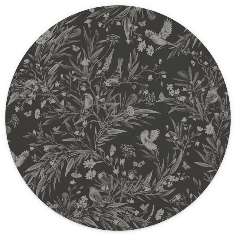 Fototapeta do pokoju dziecięcego ptaki i motyle na gałęziach - Kikki Belle - okrągła - samoprzylepna / nietkana 