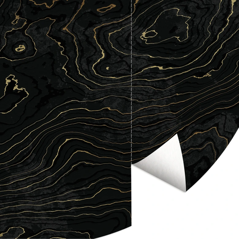 Wall Mural Abstract Lines Black-gold - Amini - Round - Self-adhesive/non-woven 