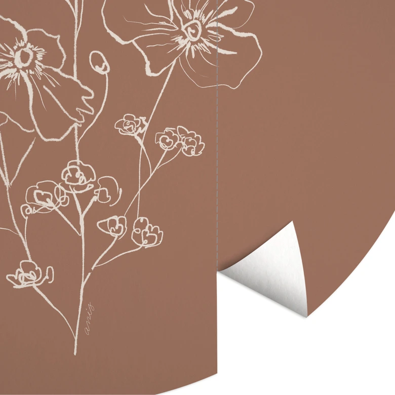 Wall Mural Wild Rose Bouquet Mocha Mousse | Floral Wallpaper - Anise illustration - Round - non self-adhesive/self-adhesive wallpapers 