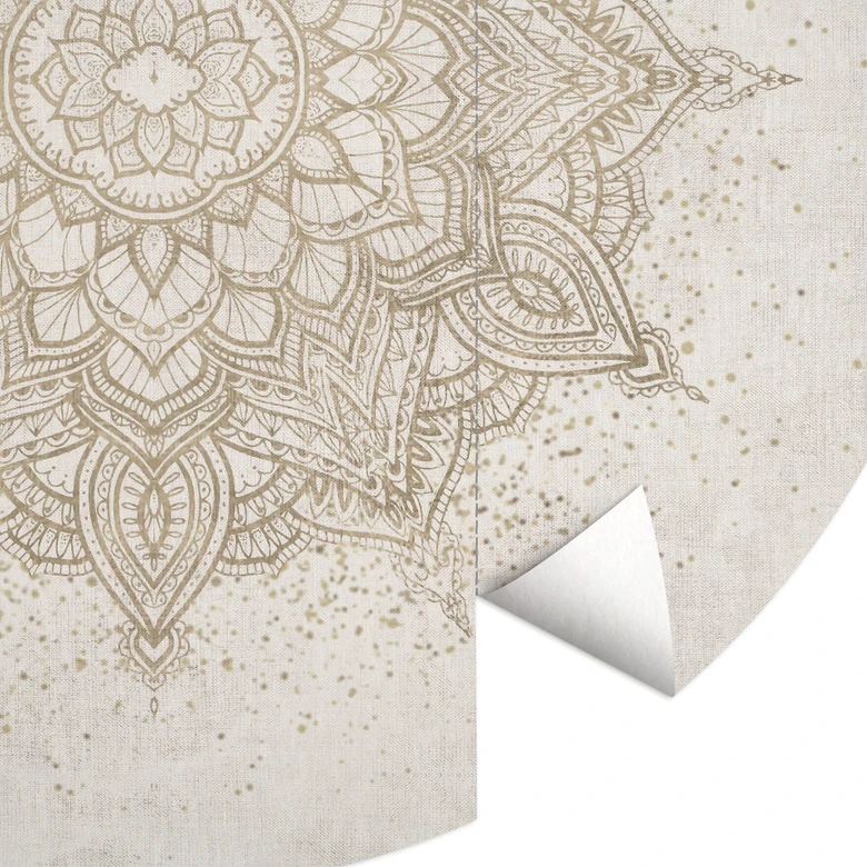 Fototapet med boho-ornamenter i linnedlook - Bloomery Decor - Round - vliesetapet/selvklæbende non-woven tapet 