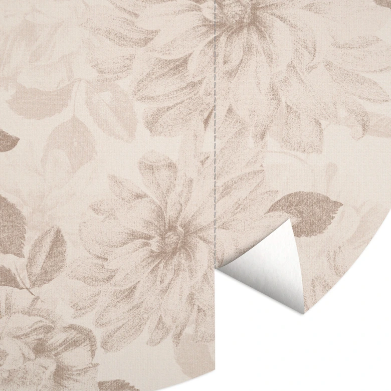 Fototapet Dahlias Shabby Chic Beige - Bloomery Decor - Rund - självhäftande/icke-vävd 