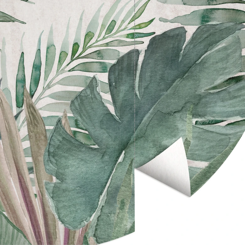 Jungle Leaves Groen Aquarel Fotobehang - Bloemdecor - Rond - vliesbehang/zelfklevend vliesbehang 