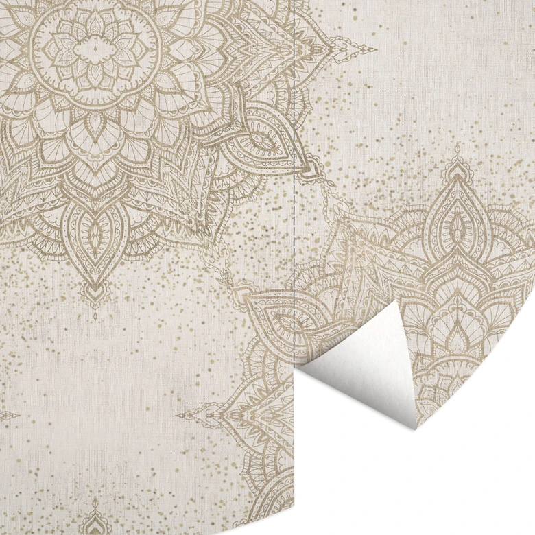 Elegant mandala-fototapet i sandguld - Bloomery Decor - Rundt - selvklæbende/ikke-vævet 