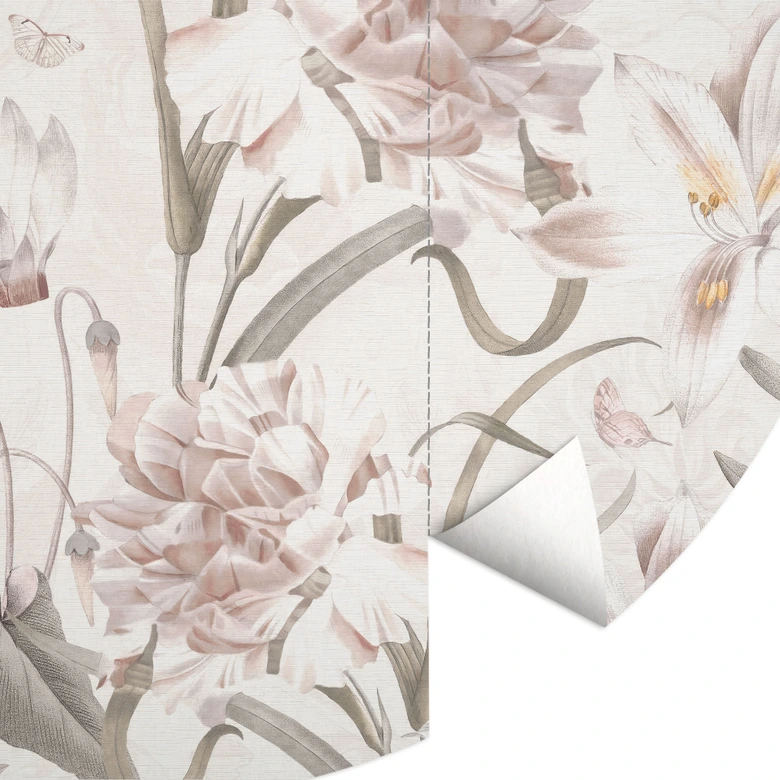 Fototapete Florale Wiese in Hellrosa - Bloomery Decor - Rund - selbstklebend/Vlies 