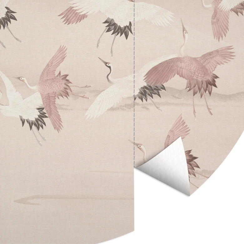 Bird wallpaper Cranes over the lake - Bloomery Decor - Round - self-adhesive/non-woven 