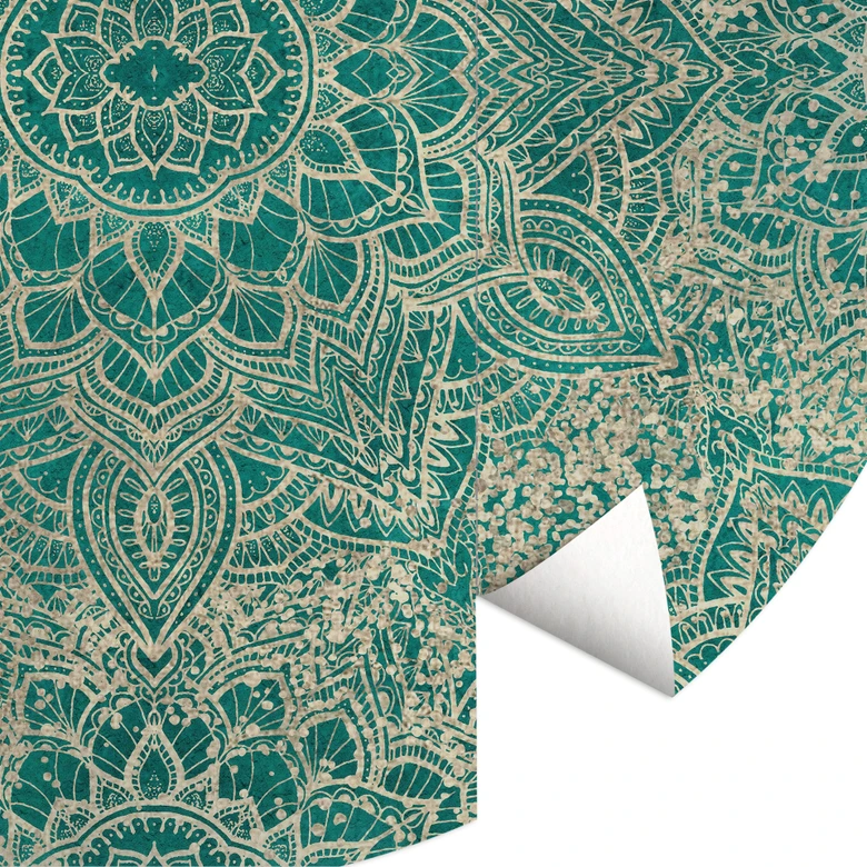 Fototapete Orientalisch - Mandala Boho Gold-grün - Bloomery Decor - Rund - Selbstklebend/Vlies 