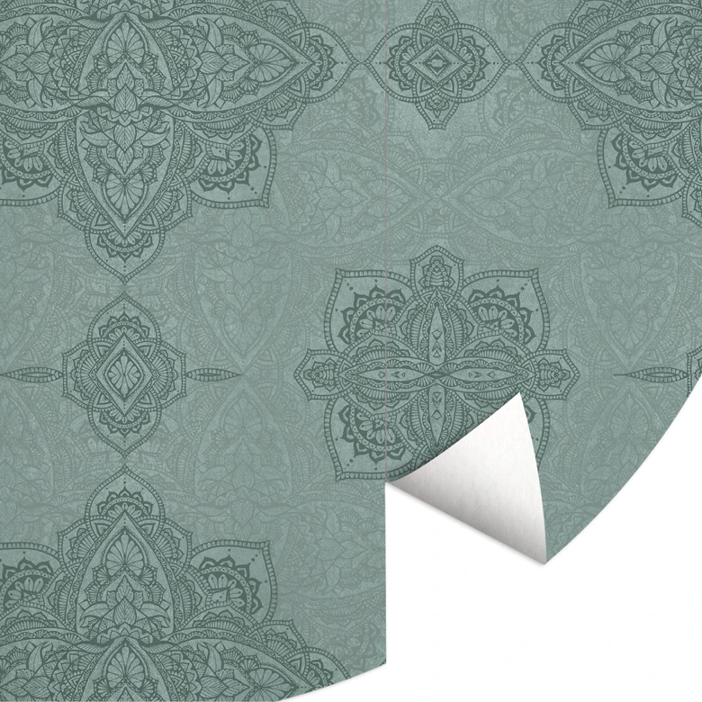 Fotobehang Ornamenten - Mandala Patroon Marrakech Groen - Bloemdecor - Rond - Zelfklevend/niet-geweven 